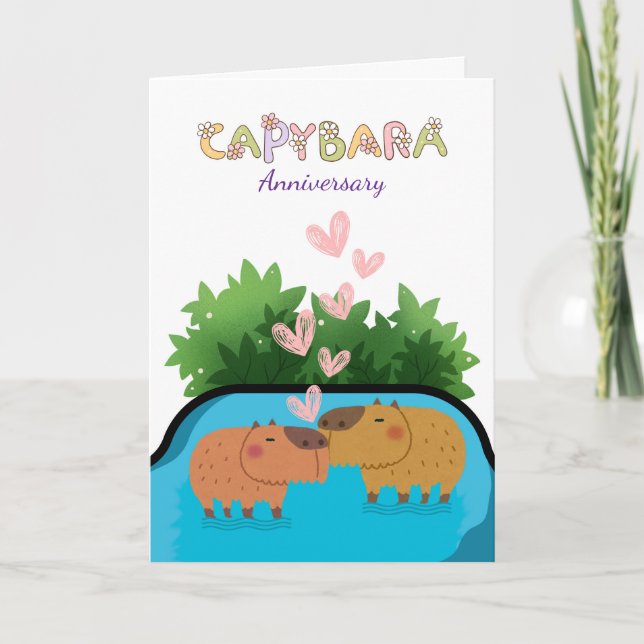 For Husband Anniversary Capybara Couple Swimming Card (Front)