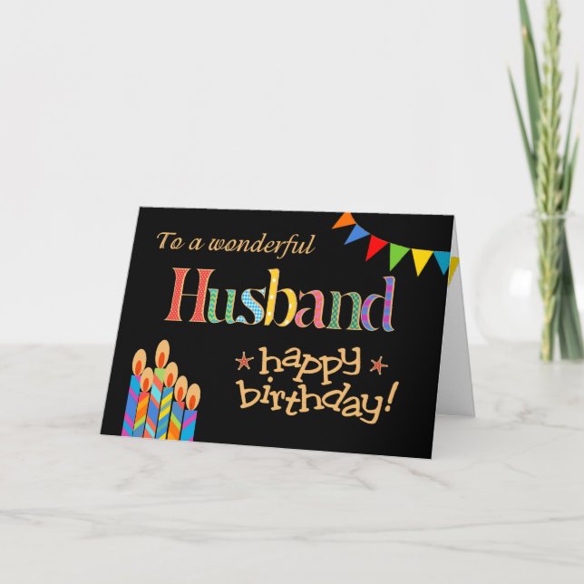For Husband Chic Candles, Bunting Birthday Card (Front)