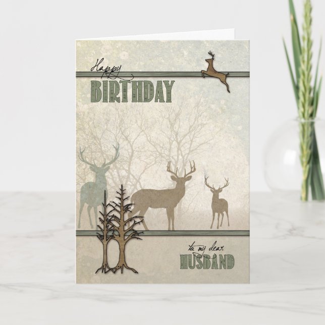 for Husband Deer in the Forest Birthday Card (Front)