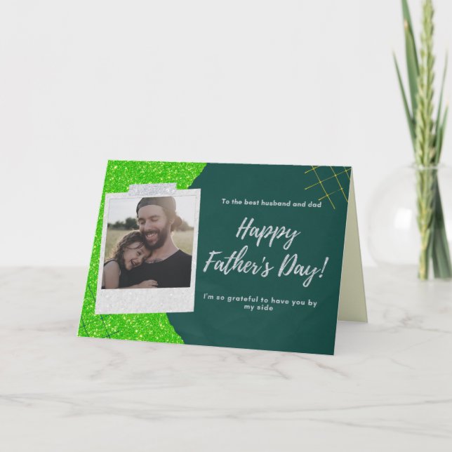 For Husband Happy Father's Day Photo Glitter Card (Front)