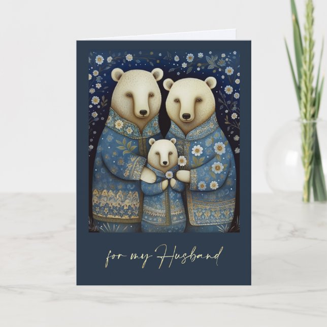 For Husband on Father's Day Bear Family Folk Art Card (Front)