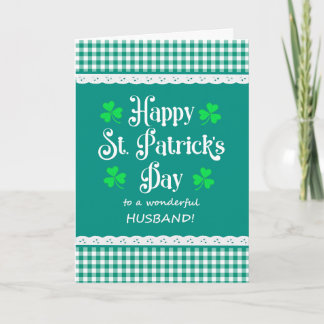 For Husband St Patrick's Shamrocks Green Checks Card