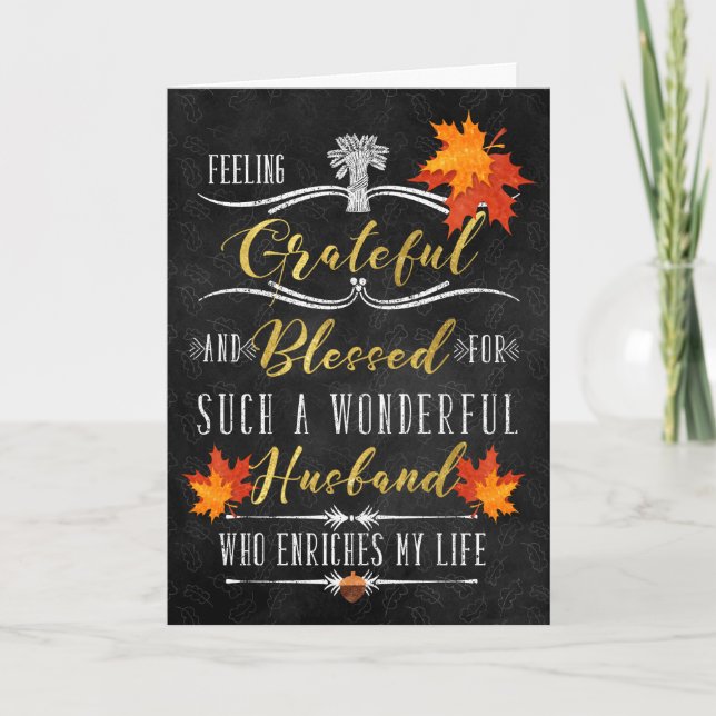for Husband Thanksgiving Blessings Chalkboard Holiday Card (Front)