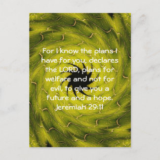 For I know the plans I have .... Jeremiah 29:11 Postcard