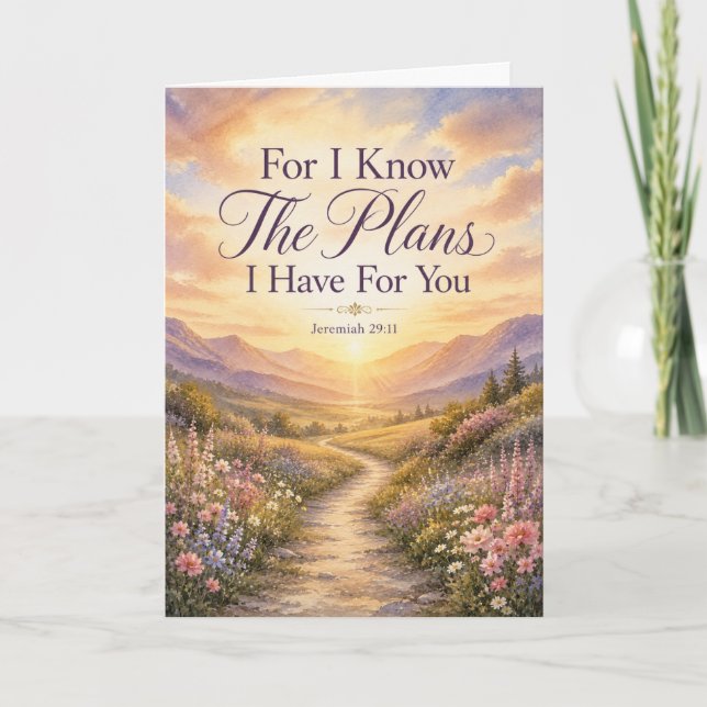For I Know The Plans Watercolor Scripture Card (Front)
