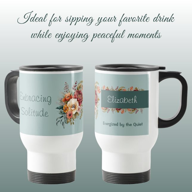 For introverts solitude floral green travel mug (Creator Uploaded)