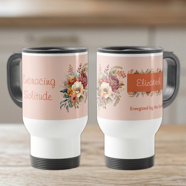 For introverts solitude floral orange travel mug (Creator Uploaded)
