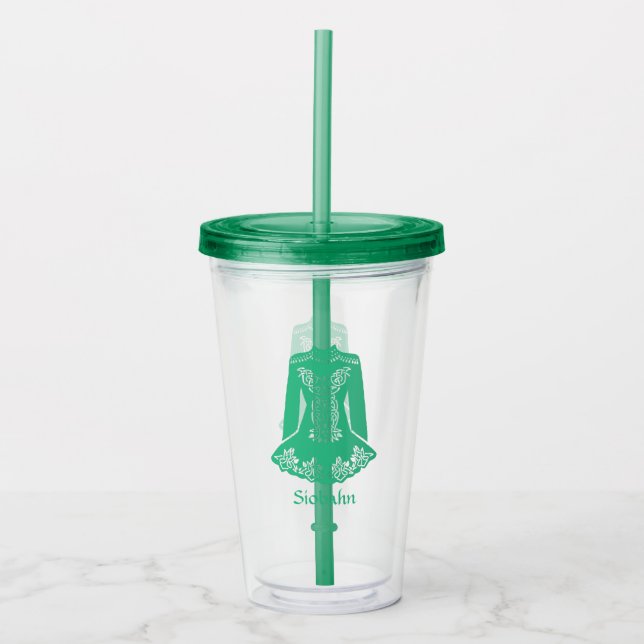 For Irish Dancers Green Dancing Dress Personalised Acrylic Tumbler (Front)