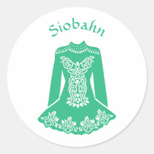 For Irish Dancers Green Dancing Dress Personalised Classic Round Sticker