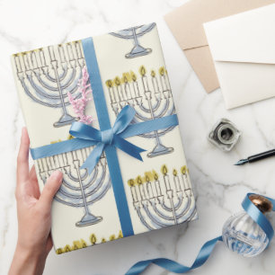 For Jewish Holiday Happy Hanukkah Festive Menorah Wrapping Paper