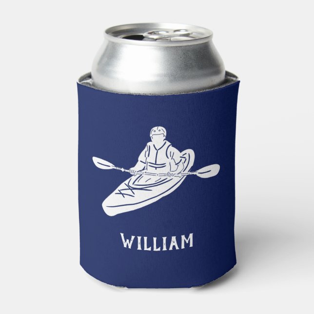 For Kayakers Personalised Navy Blue Kayak Can Cooler (Can Front)
