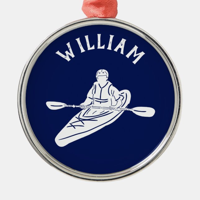 For Kayakers Personalised Navy Blue Kayak Metal Tree Decoration (Front)