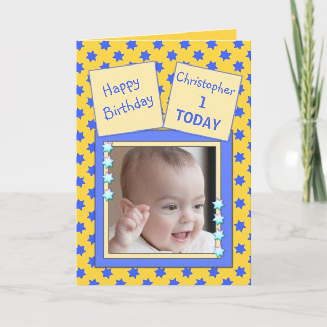 For kids 1 year old little boy birthday greeting card (Front)