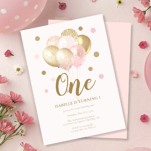 For Kids 1st Birthday Pink Balloons Party  Invitation