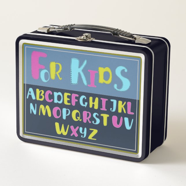 For Kids Alphabet on Blue Background Marine Animal Metal Lunch Box (Front)