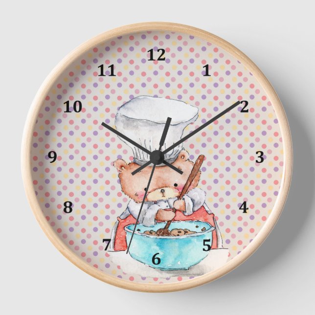 For Kids Bear Making Cookies Wall Clock (Front)