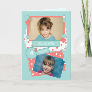 For kids coral green polka dots any age photos card