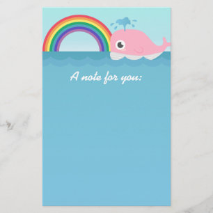 For kids - Cute Baby Pink Whale with Rainbow Stationery
