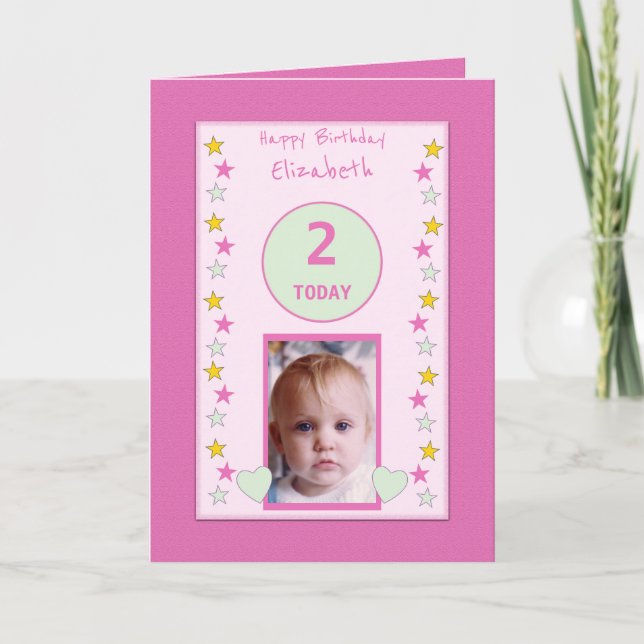 For kids little girl pink Birthday photo greeting Card (Front)