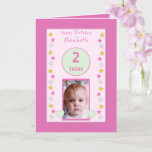 For kids little girl pink Birthday photo greeting Card<br><div class="desc">Personalise this hot pink,  with stars,  Birthday photo card for a little girl. Just change the photo,  age and name.
Designed in pink,  yellow and pale green.

** Sample photo © Lynnrosedesigns **</div>