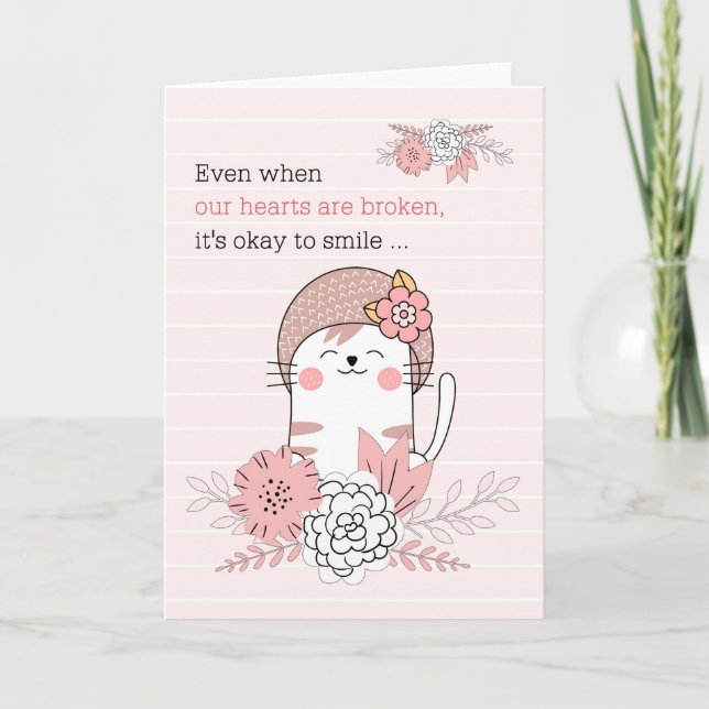 for Kids Sympathy Pink Kitty Cat Flowers Stripes Card (Front)
