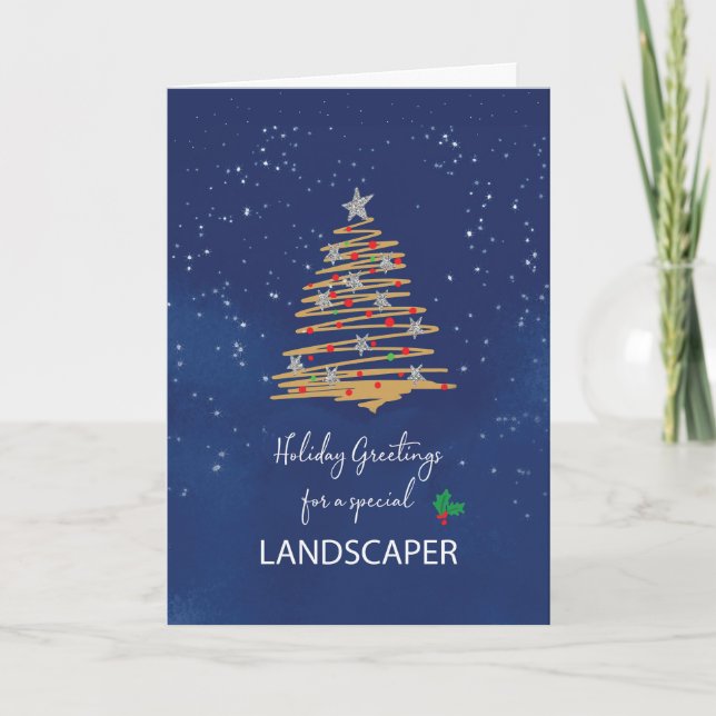 For Landscaper Christmas Tree on Navy Card (Front)