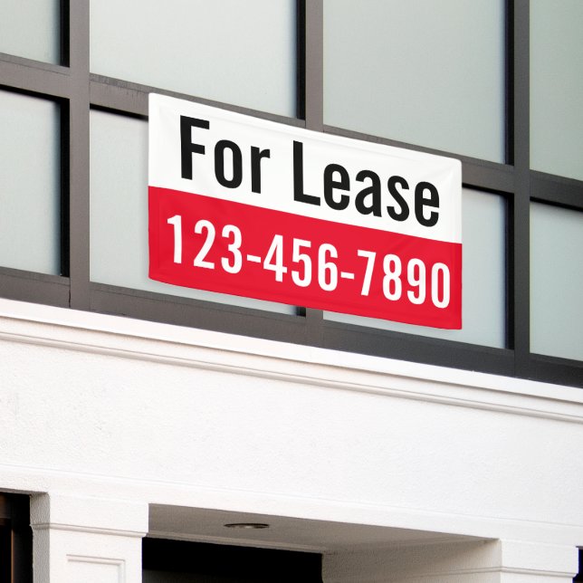 For Lease Big Digits Phone Number Red White Black  Banner (Outside Building)
