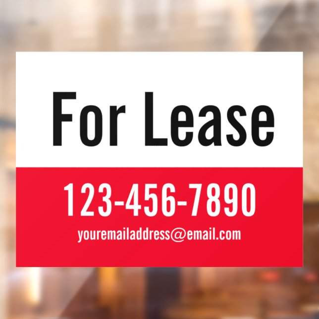 For Lease Red White and Black Text Phone Number Window Cling (Sheet 2)