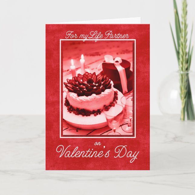 for Life Partner on Valentine's Day Red and White Holiday Card (Front)