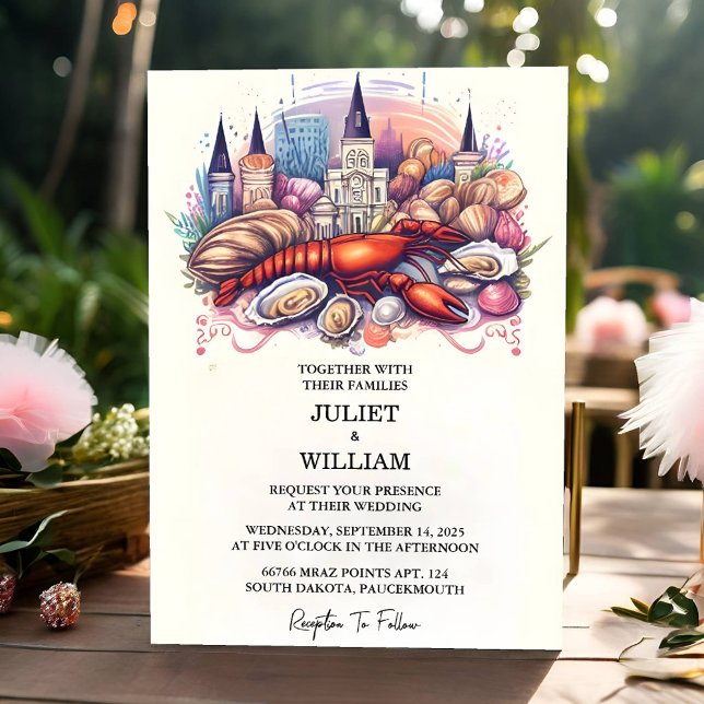 For Lobster Beach Ocean Summer New Orleans Wedding Invitation (Creator Uploaded)