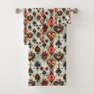 For lovers of card games. Playing card symbols. Bath Towel Set