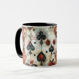 For lovers of card games. Playing card symbols. Mug