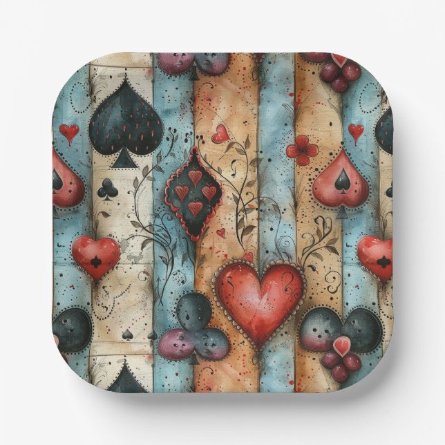 For lovers of card games. Playing card symbols. Paper Plate (Front)
