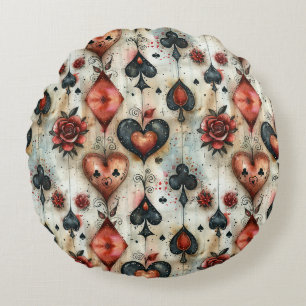 For lovers of card games. Playing card symbols. Round Cushion