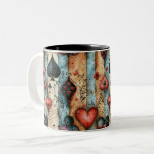 For lovers of card games. Playing card symbols. Two-Tone Coffee Mug
