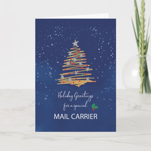 For Mail Carrier Christmas Tree on Navy Card (Front)