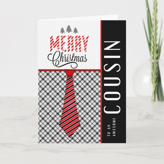 for Male Cousin Merry Christmas Masculine Necktie Holiday Card (Front)