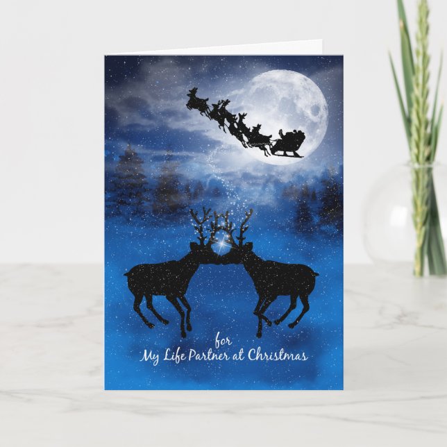 for Male Life Partner Christmas Kissing Reindeer Holiday Card (Front)