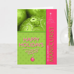 for Manicurist Pink and Green Modern Christmas Holiday Card