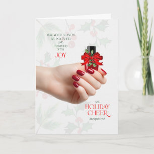 for Manicurist Trimmed with Joy with Name Holiday Card