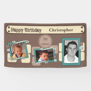 For men 30th add photos name brown party banner