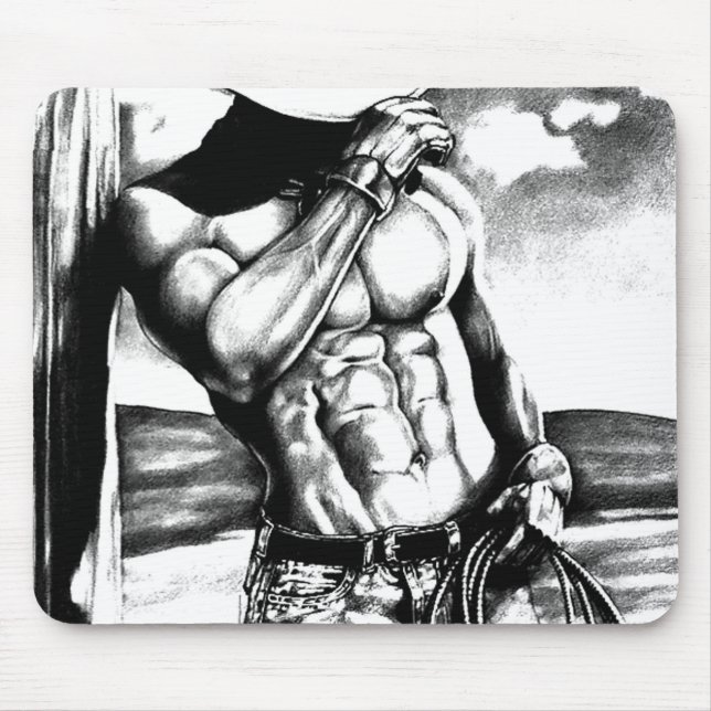 For men masculine art muscled cowboy bodybuilder mouse mat (Front)