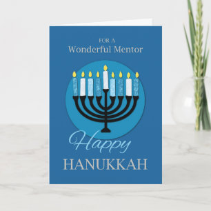For Mentor Hanukkah Menorah on Dark Blue Card
