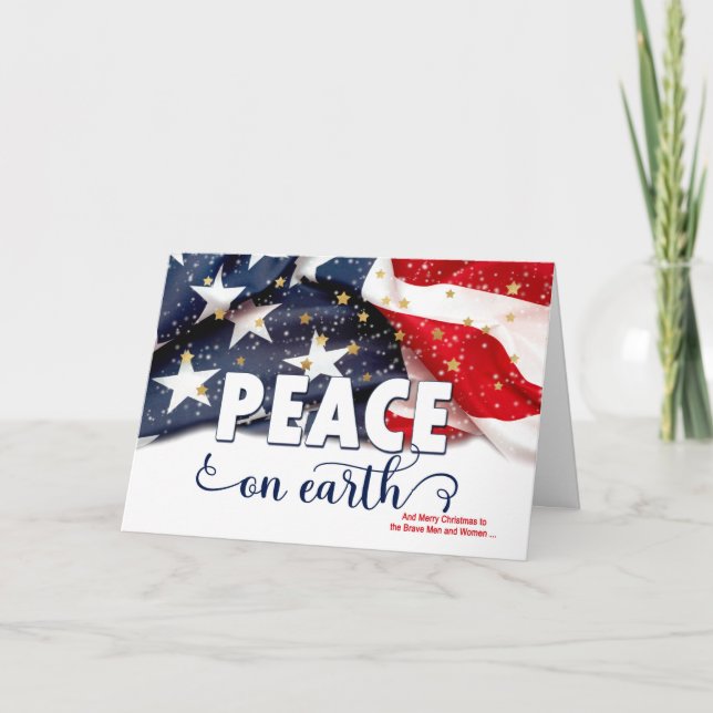 for Military Peace on Earth American Flag Holiday Card (Front)