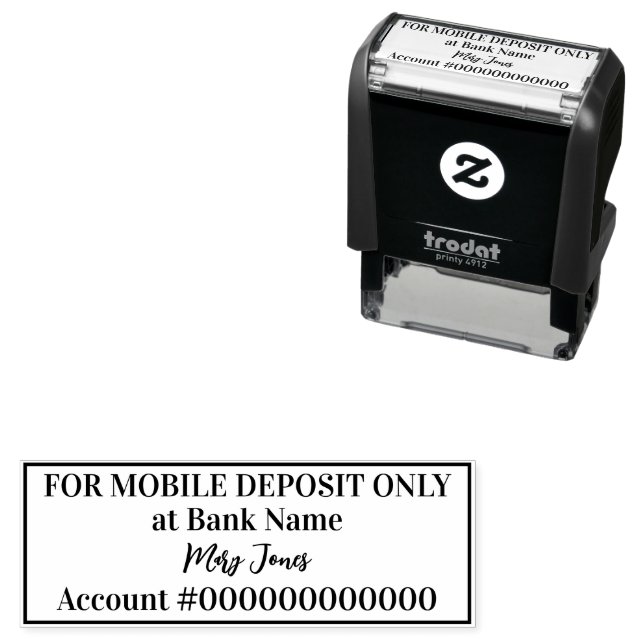 For Mobile Deposit Only Bank Name Script Signature Self-inking Stamp (In Situ)