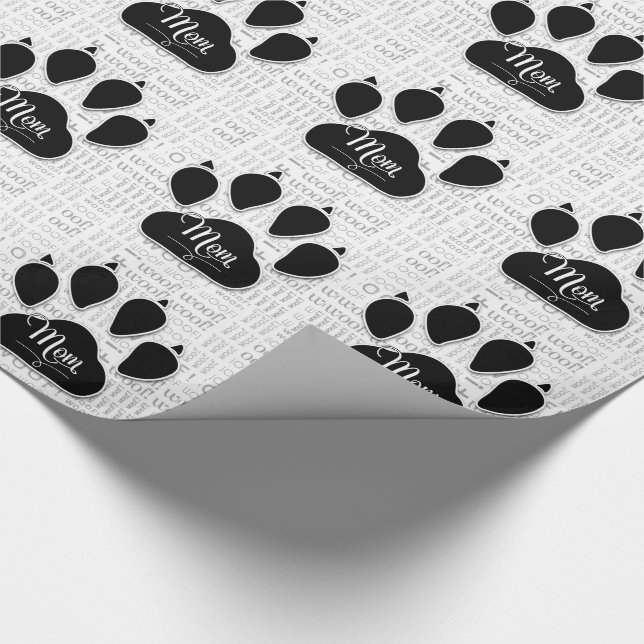 for MOM Black Dog Paw on Woof Background Wrapping Paper (Corner)