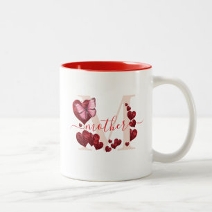 For Mom Butterfly Heart-Shaped Leaves Bouquet Two-Tone Coffee Mug