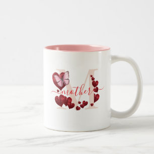 For Mom Butterfly Heart-Shaped Leaves Bouquet Two- Two-Tone Coffee Mug