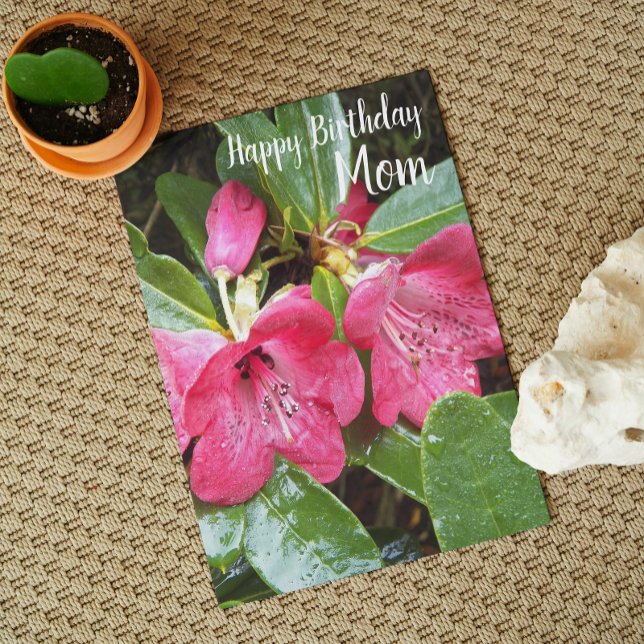 For Mom Red Rhododendrons Floral Birthday Card (In Situ)