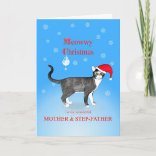 For mother and stepfather, Meowwy Christmas cat Holiday Card
